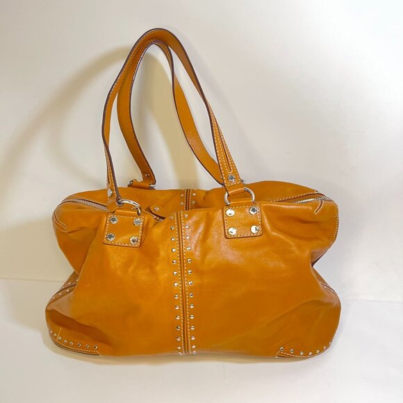 Michael Kors Tan Studded Leather Tote Bag With MK Charm & Zip Closure - Picture 2 of 9